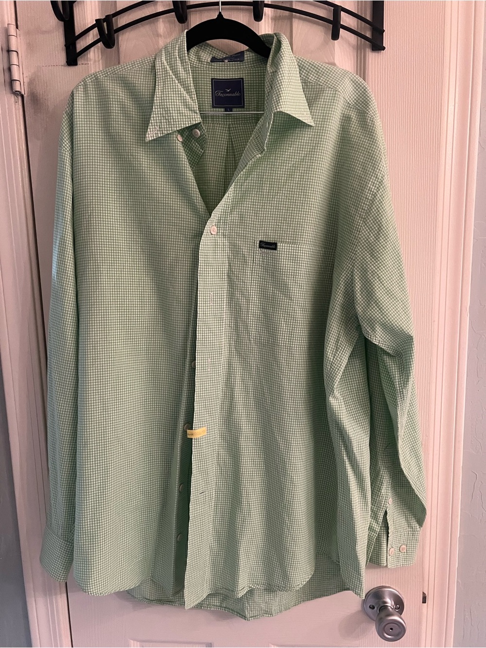 Faconnable large men’s green plaid cotton dress shirt